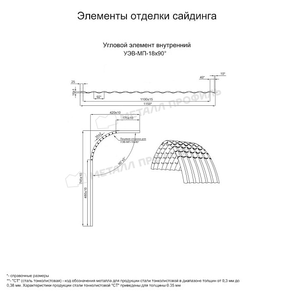 Угловой элемент внутренний УЭВ-МП-18х90° (PURMAN-20-8017-0.5) продажа в Брянске, по цене 5440 ₽.